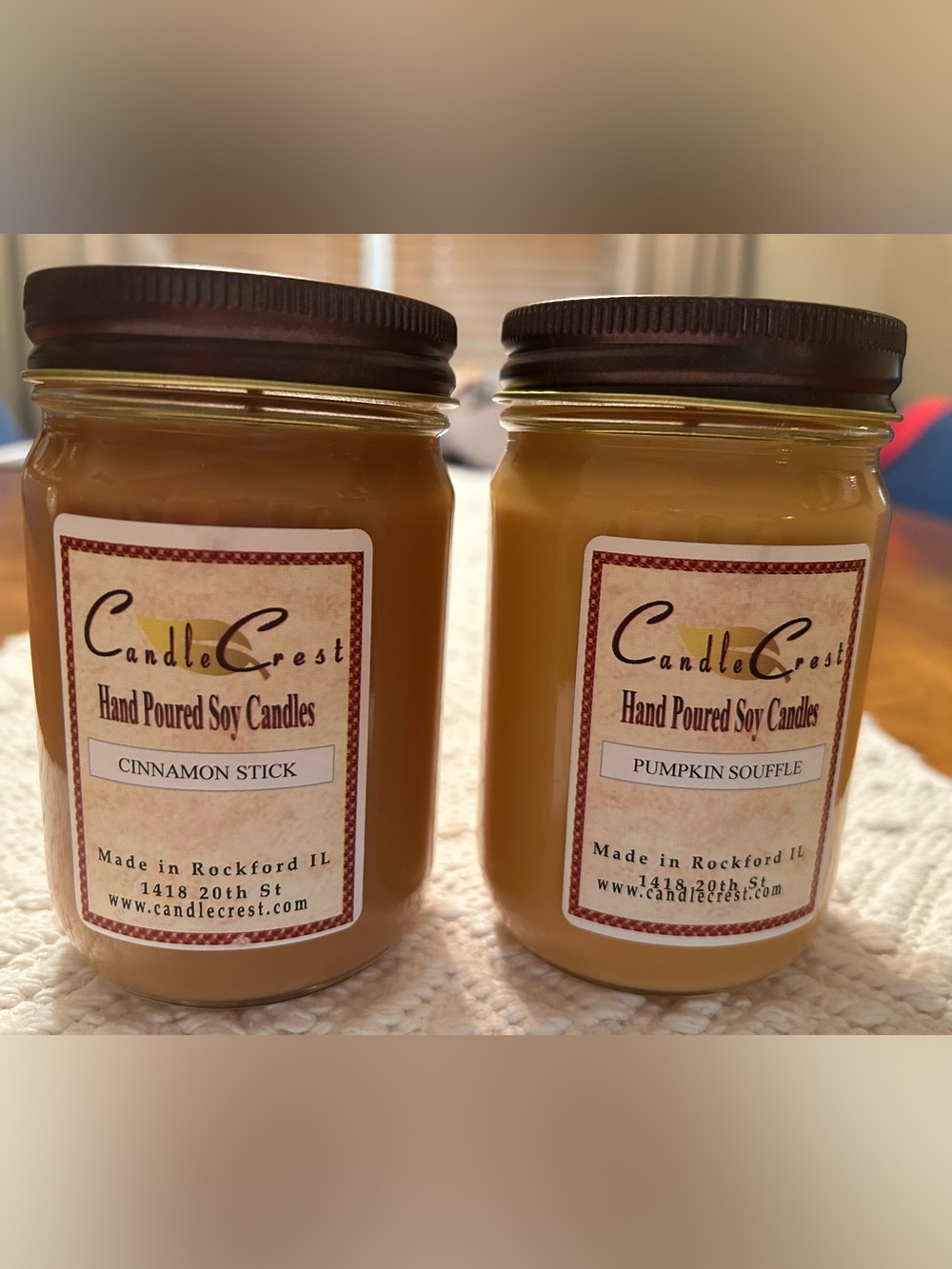 New- Set of 2 Soy candles. Pumpkin Souffle and Cinnamon Stick. Fall scents.